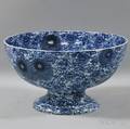 Large Blue Floral Transferdecorated Doulton Burslem Pottery Punch Bowl