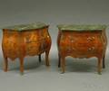 Pair of Louis XVstyle Mahogany and Inlay Marbletop Bombe Chests
