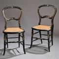Pair of Victorian Blackpainted Giltdecorated and Motherofpearlinlaid Cane Seat Side Chairs