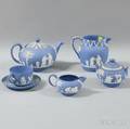 Six Wedgwood Light Blue Jasperdip Teaware Items