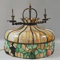 Late Victorian Leaded Slag Glass Ceiling Light Fixture