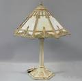 Whitepainted Cast Metal and Slag Glass Table Lamp