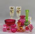 Lot of Cranberry Enameldecorated and Bristoltype Glass Items