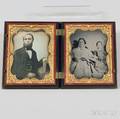 Quarterplate Daguerreotype of a Man and an Ambrotype Portrait of His Wife and Daughter