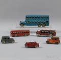 Six Painted Cast Iron Toy Vehicles