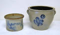 Stoneware crock with floral cobalt decoration