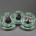 Set of Fourteen Wedgwood China Dinner Plates with Blacktransfer Sailing Vessels