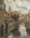 Georges Plasse French b 1878 After the Rain Chartres Cathedral and the River Eure