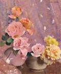 Laura Coombs Hills American 18591952 Pink and Yellow Roses