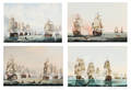 British School 19th20th Century Four Views of Naval Battles