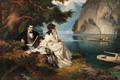 Ludwig Thiersch German 18251909 Elegant Couple Sketching and Reading by a Lake