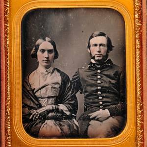Sixthplate Daguerreotype Portrait of a Young Military Officer and His Wife