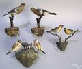 Four carved and painted bird groups ca 1900