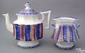 Red and blue rainbow spatter teapot 19th c