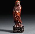 Boxwood Bodhidharma on Wood Stand