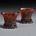 Pair of Carved Horn Libation Cups