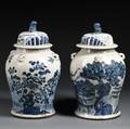 Two Blue and White Jars with Covers