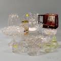 Six Colorless Cut Glass Items and Four Decorated Glass Items