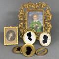 Two Framed Portrait Miniatures and Five Small Silhouette Portraits