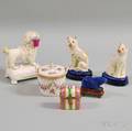 Five Small Porcelain Decorative Items and a Carved Lapis Lazuli Rabbit Figure