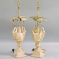 Pair of Alabaster Lamps with Swan Figural Handles
