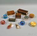 Thirteen Small Assorted Wood Glass Shell and Enameled Silver Containers