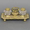 Cast Brass and Glass Inkstand