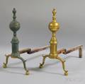 Pair of Brass and Iron Balltop Andirons