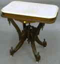 Victorian Renaissance Revival Walnut and Carrara Marbletop Occasional Table