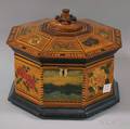 Octagonal Paintdecorated Inlaid Wood Jewelry Box