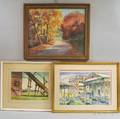 Three Framed Landscapes Karl H Buesgen American 19171981 Red and Gold