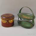 Large Paintdecorated Tinware Box and an Oval Twotier Tray