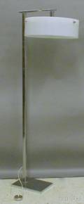 Midcentury Modern Chromeplated and Whitepainted Steel Floor Lamp with Opaque Plastic Shade