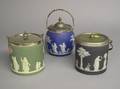 Three Wedgwood Silver Plate Mounted Jasper Biscuit Barrels