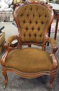 Victorian Upholstered Carved Walnut Parlor Armchair