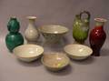 Three Chinese Glazed Porcelain and Pottery Vases Four Bowls and a Bottle