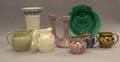 Seven Assorted Wedgwood Ceramic Items and a Pair of Ruskin Pottery Lustre Candlesticks