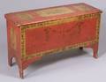 Polychrome Painted and Stencil Decorated SixBoard Chest with Putty Painted Interior