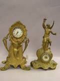 Rococostyle and Art Nouveau Gilt Cast Metal Figural Mantel Clocks
