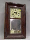 Daniel Pratt  Son Empire Mahogany Veneer Looking Glass Mantel Clock