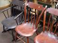 Pair of Windsor Stained Thumbback Side Chairs and a Brown Stained Windsor Thumbback Armrocker
