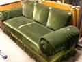 Victorian Green Velvet and Fringe Tasseled Cherry Sofa