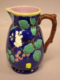 Majolica Flowering Raspberry Branch Decorated Pitcher