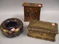 Two Chinese Gilt Decorated Lacquer Boxes and an Asian Inlaid Wooden Box