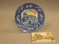 Ridgways Blue and White Senate House Cambridge Transfer Decorated Staffordshire Plate and a Wedgwood 1904 US Frigate Constitution i