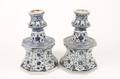 Pair of Chinese Blue  White Motif Candle Sticks