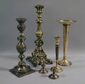 Six Silver and Silverplated Candlesticks and Vases