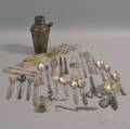 Currier  Roby Sterling Silver Cocktail Shaker and a Group of Flatware and Accessories