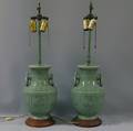Pair of Asian Celadonglazed Vases as Lamps