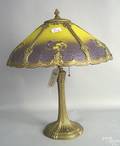 Reverse painted table lamp in a pansy pattern